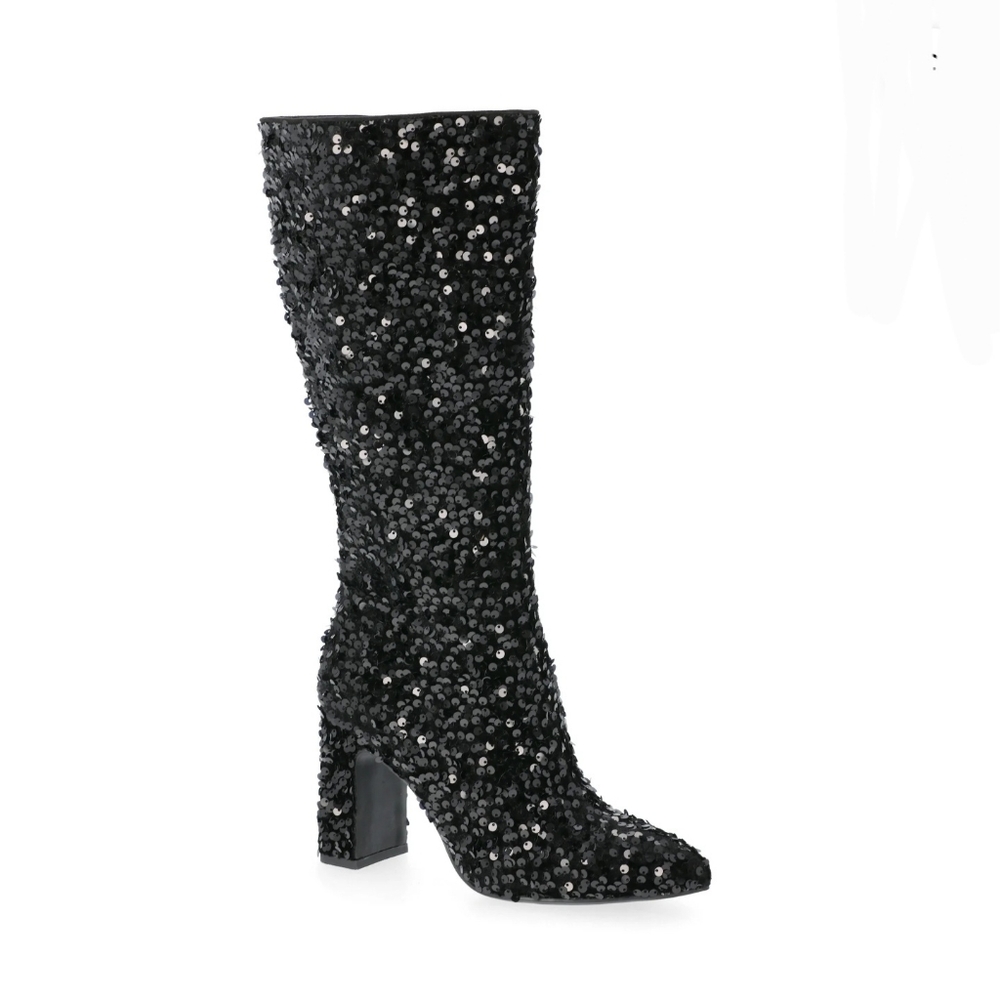 Madden NYC Women's Tall Glitter Block Heel Boots